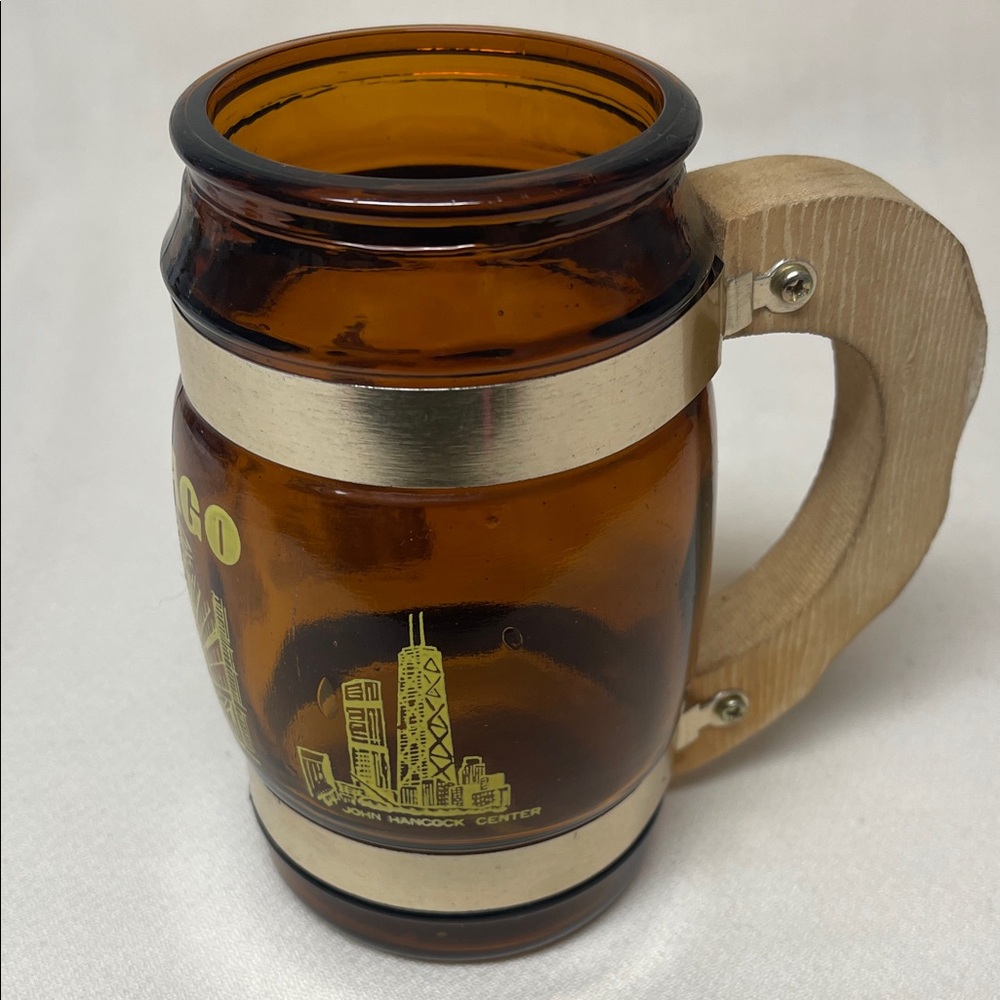 Vintage 1970’s Amber Glass Mug with Wooden Handle
